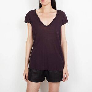 JAMES PERSE Dark Purple High Gauge 100% Cotton Jersey V-neck T-Shirt, Size 0/XS